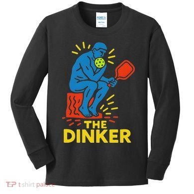 The Thinker By Auguste Rodin Contemplates Pickleball Kids Long Sleeve Shirt