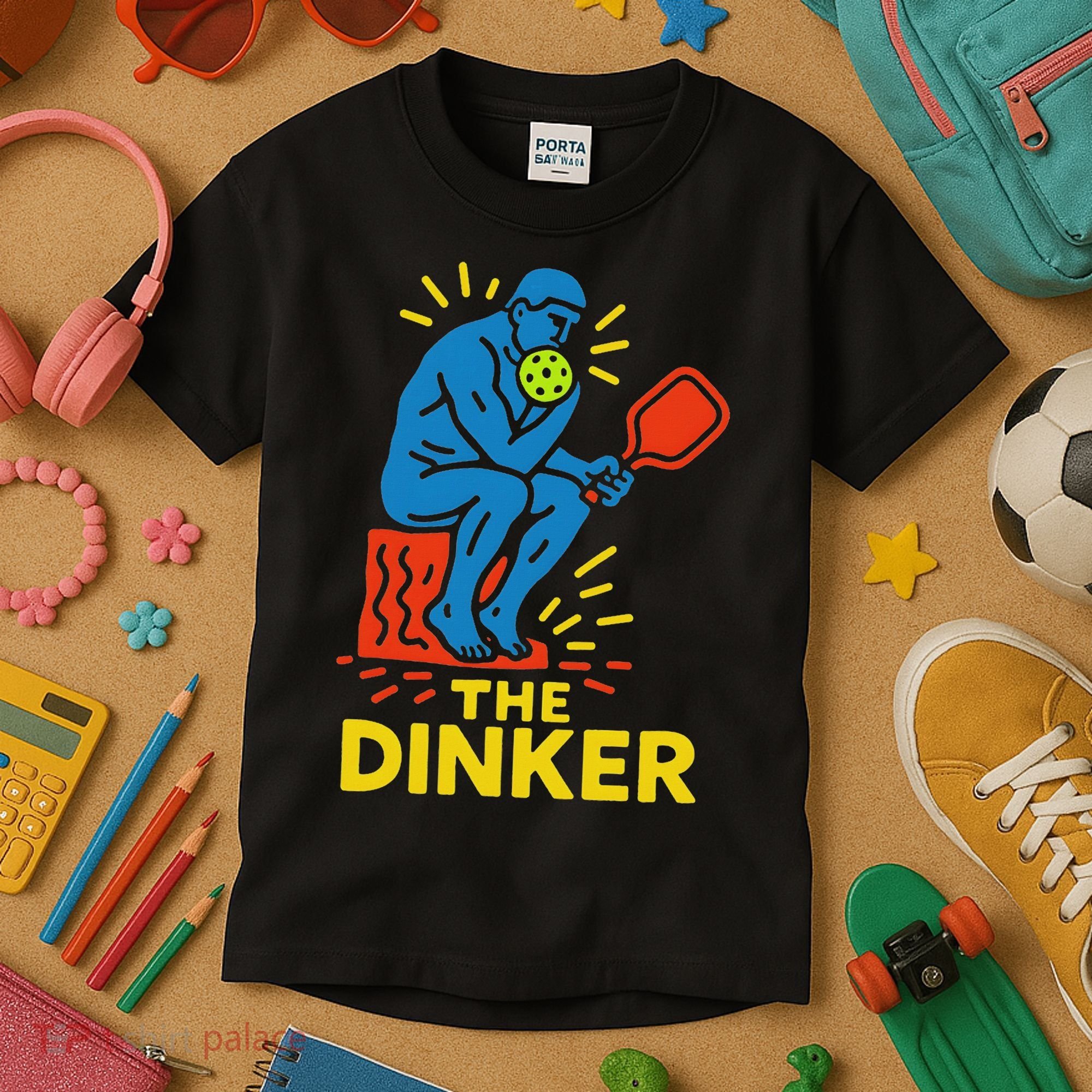The Thinker By Auguste Rodin Contemplates Pickleball Kids T-Shirt