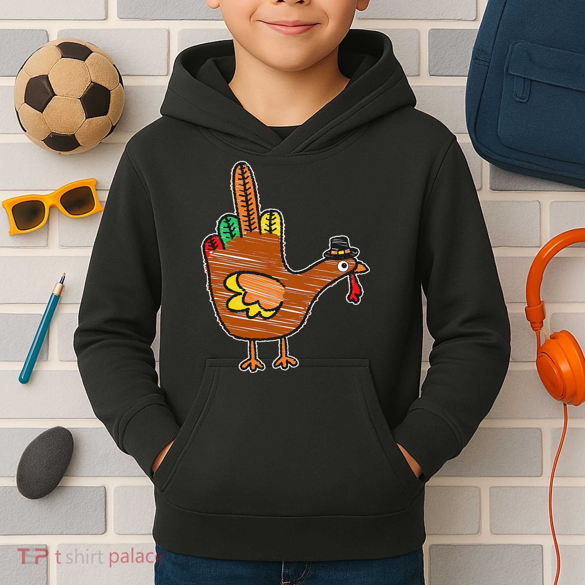 Thanksgiving Turkey Bird Middle Finger Kids Hoodie