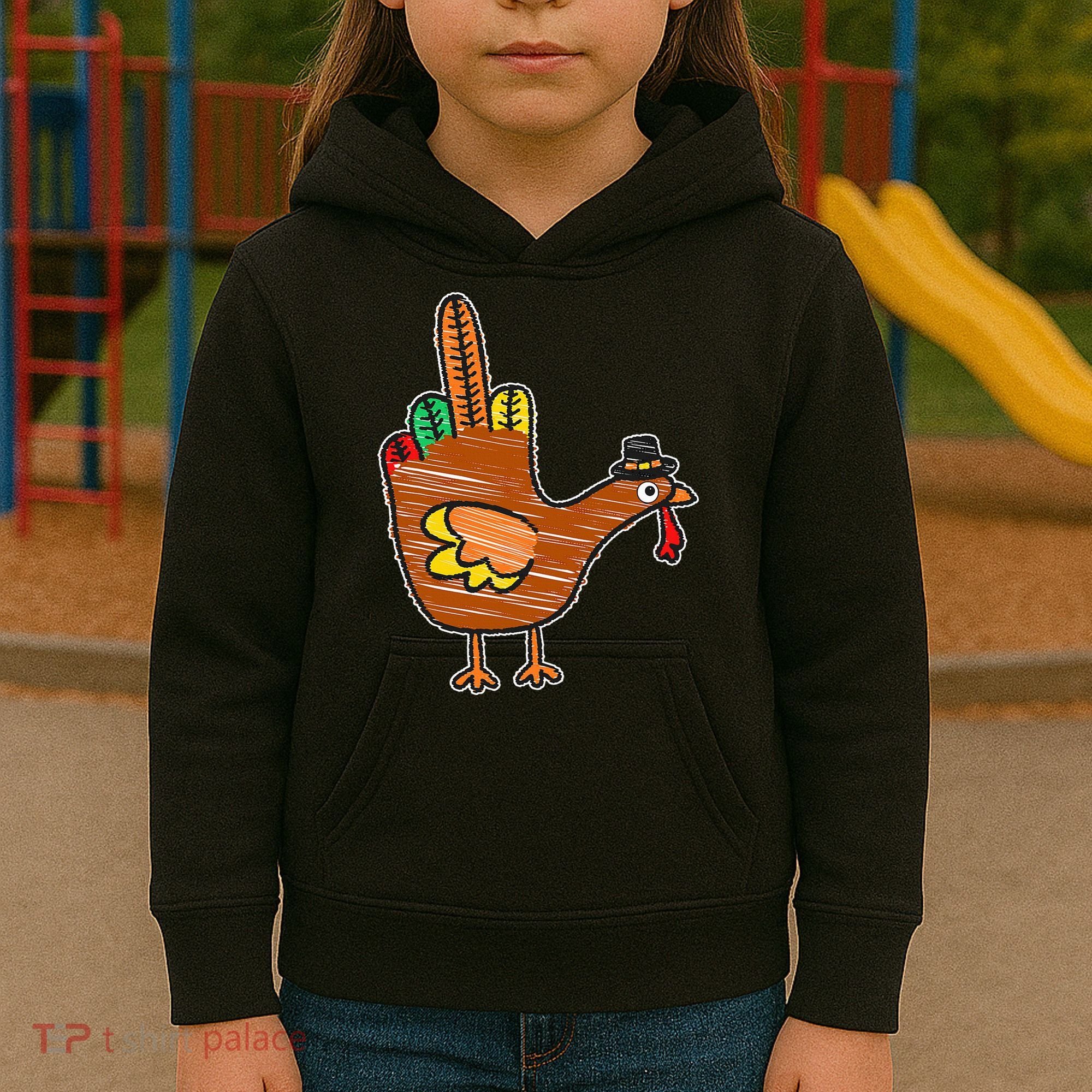 Thanksgiving Turkey Bird Middle Finger Kids Hoodie
