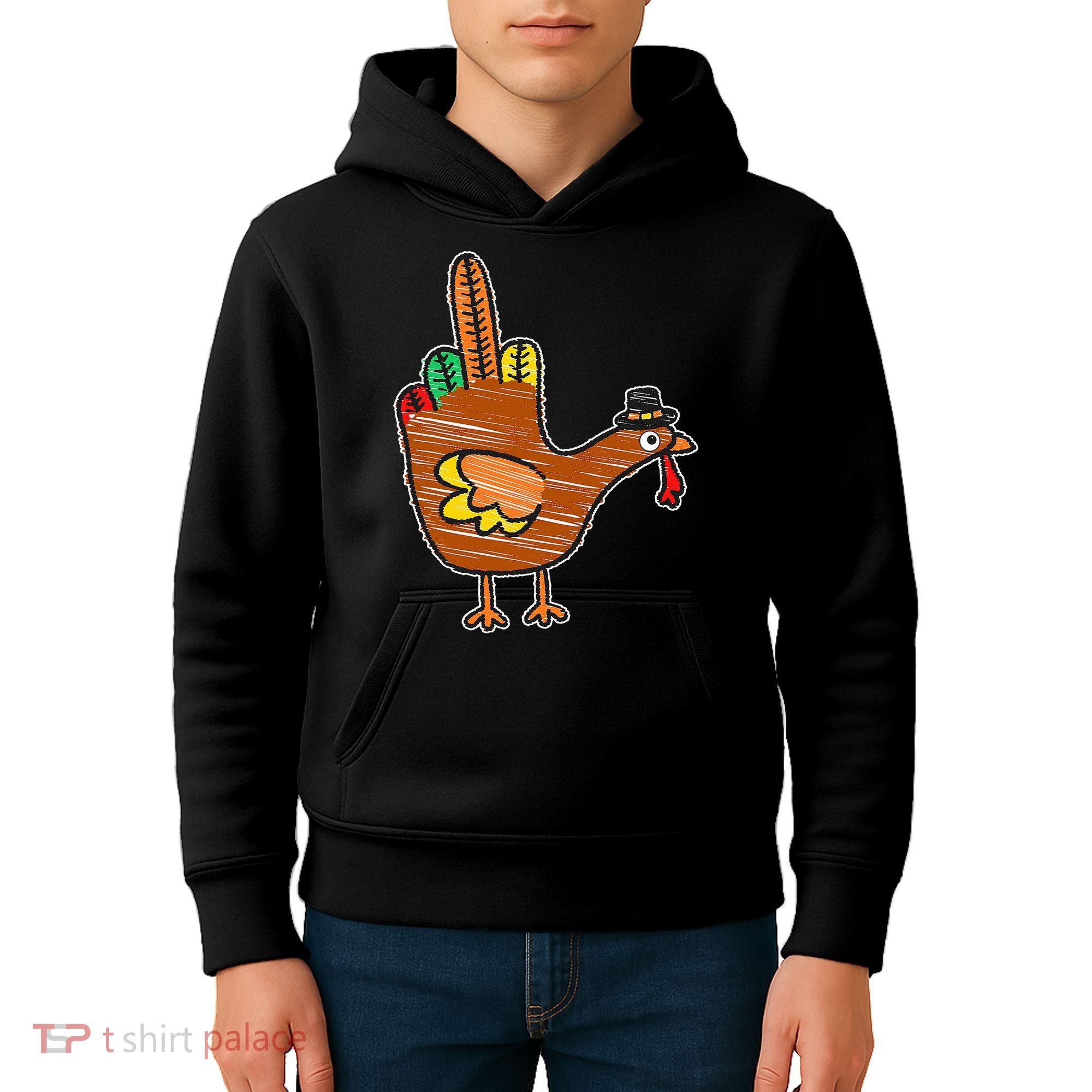 Thanksgiving Turkey Bird Middle Finger Kids Hoodie