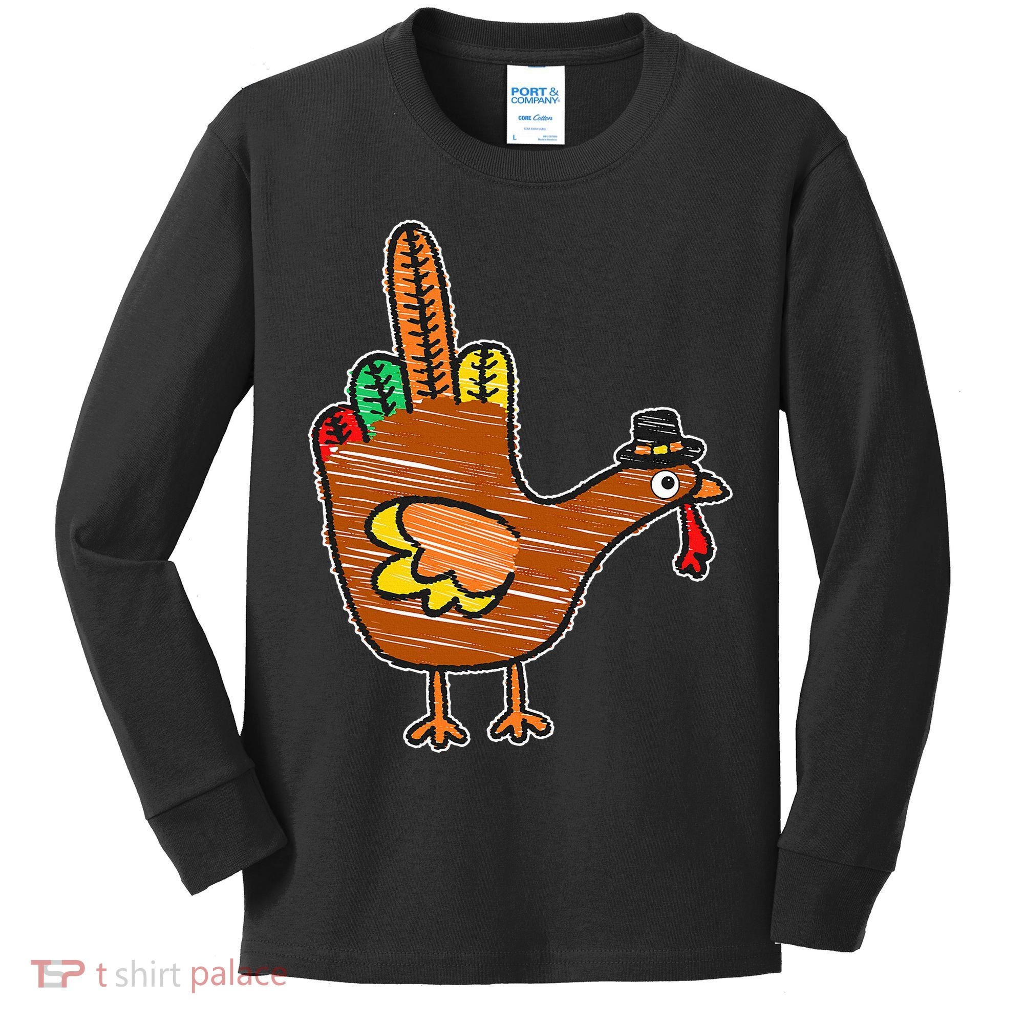 Thanksgiving Turkey Bird Middle Finger Kids Long Sleeve Shirt