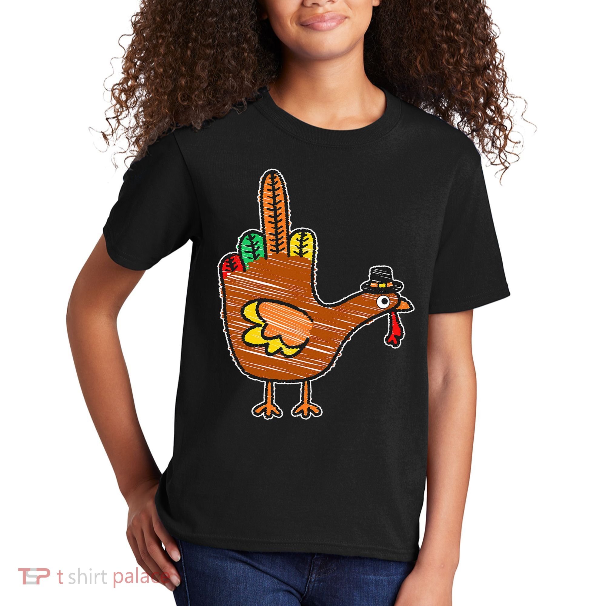 Thanksgiving Turkey Bird Middle Finger Kids T-Shirt