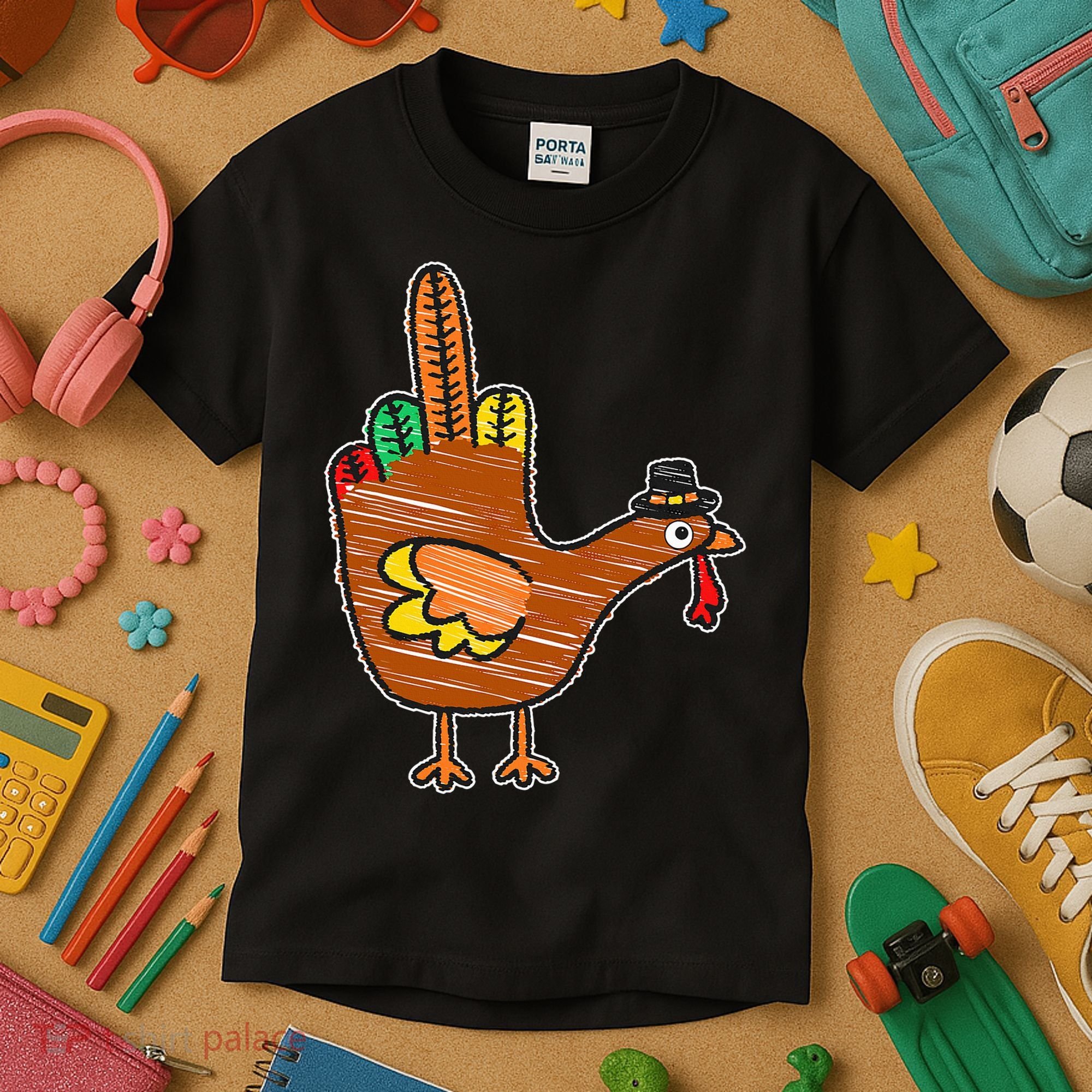Thanksgiving Turkey Bird Middle Finger Kids T-Shirt