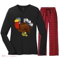 Turkey Thanksgiving Block Brick Building Master Builder Women's Long Sleeve Flannel Pajama Set  thumb 0