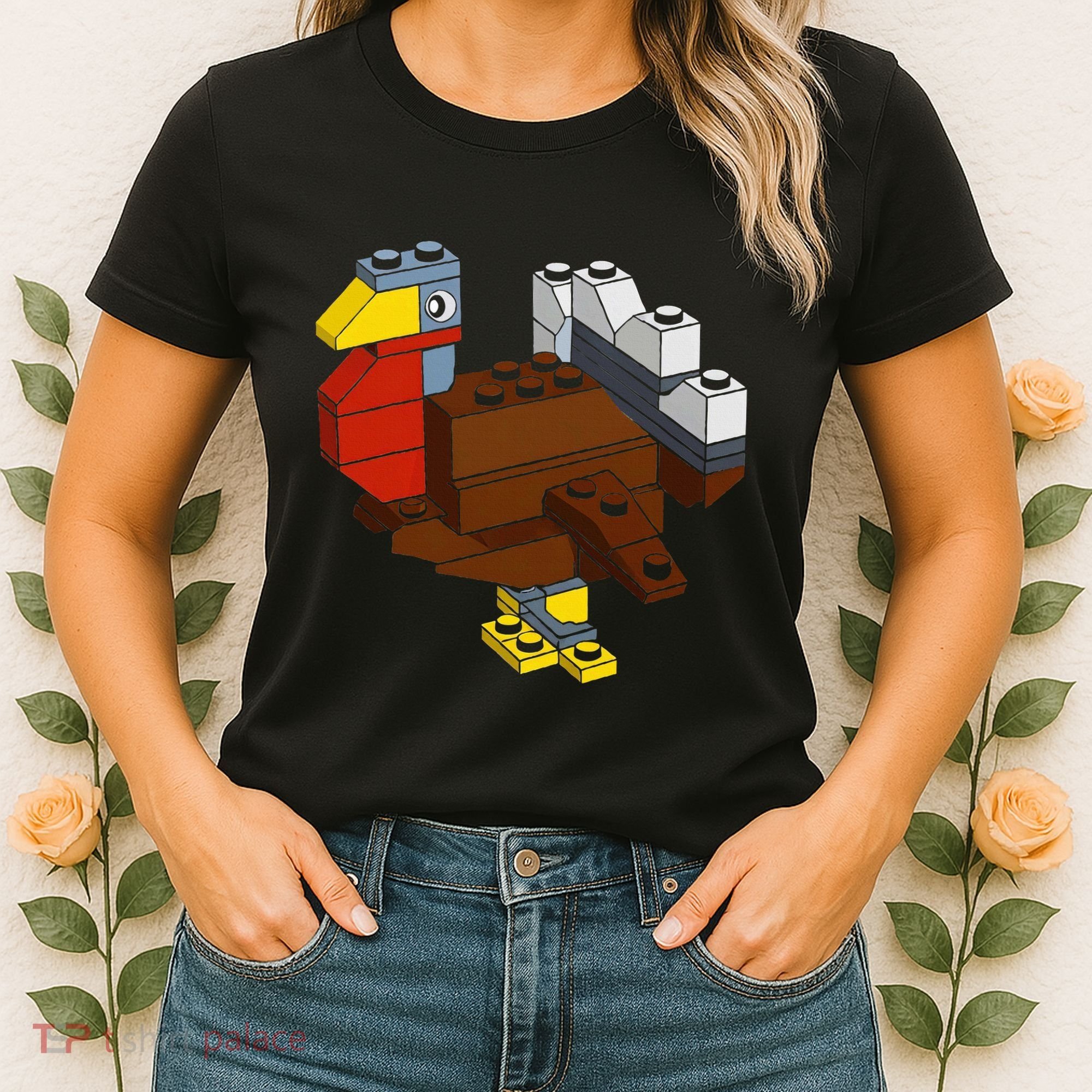 Turkey Thanksgiving Block Brick Building Master Builder Women's T-Shirt