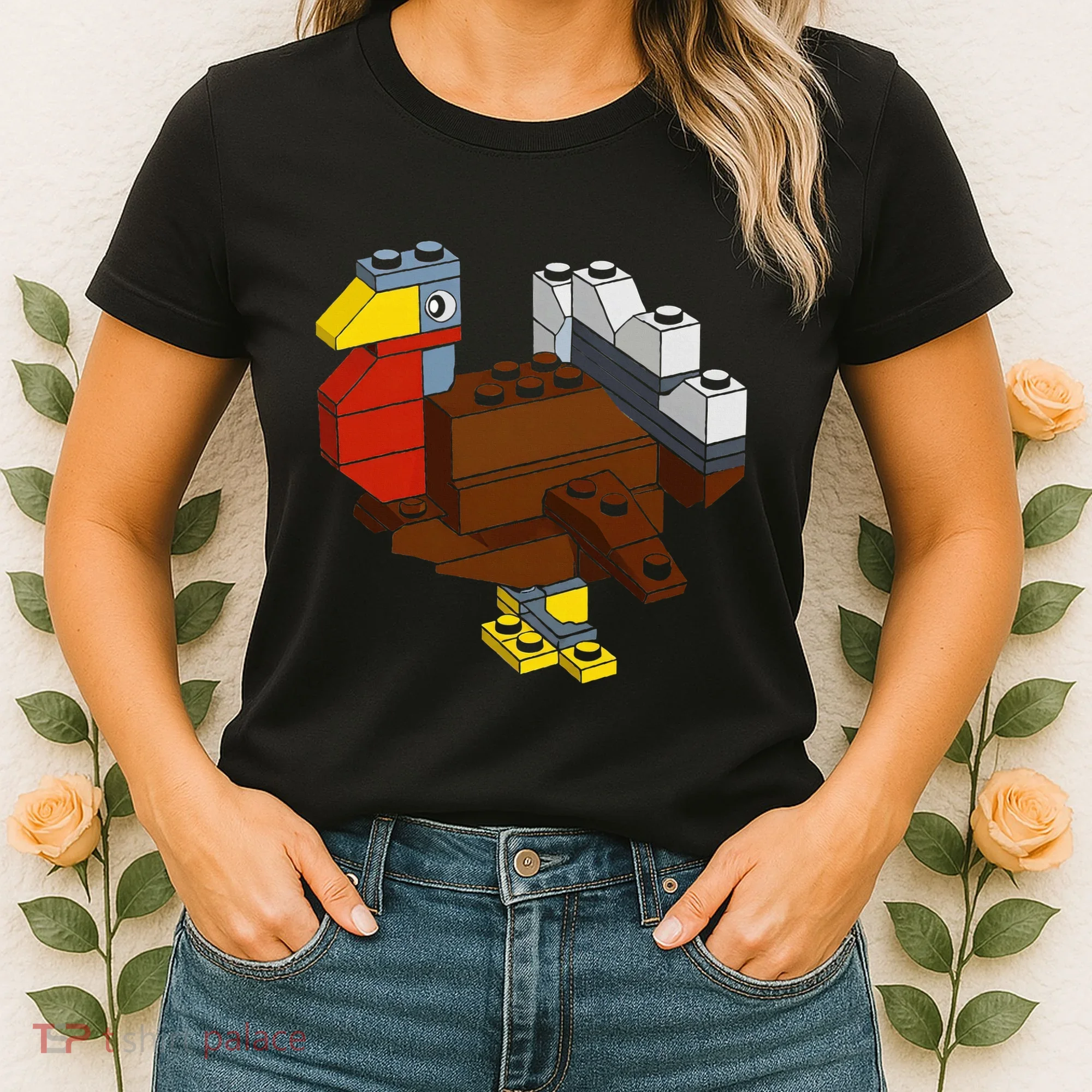 Turkey Thanksgiving Block Brick Building Master Builder Women's T-Shirt