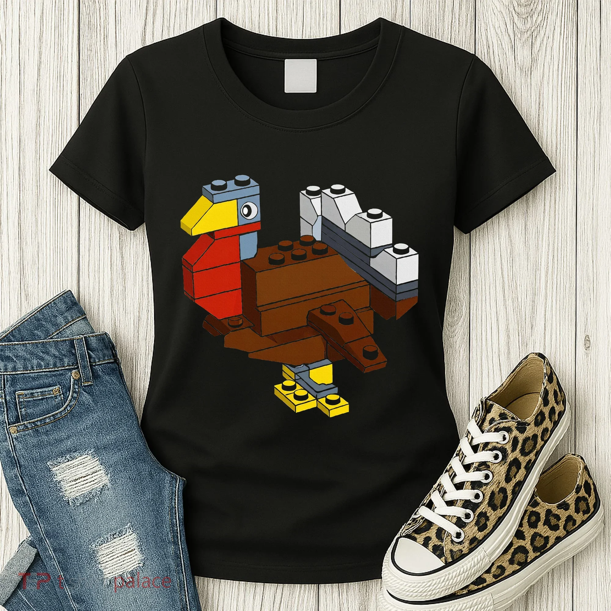 Turkey Thanksgiving Block Brick Building Master Builder Women's T-Shirt