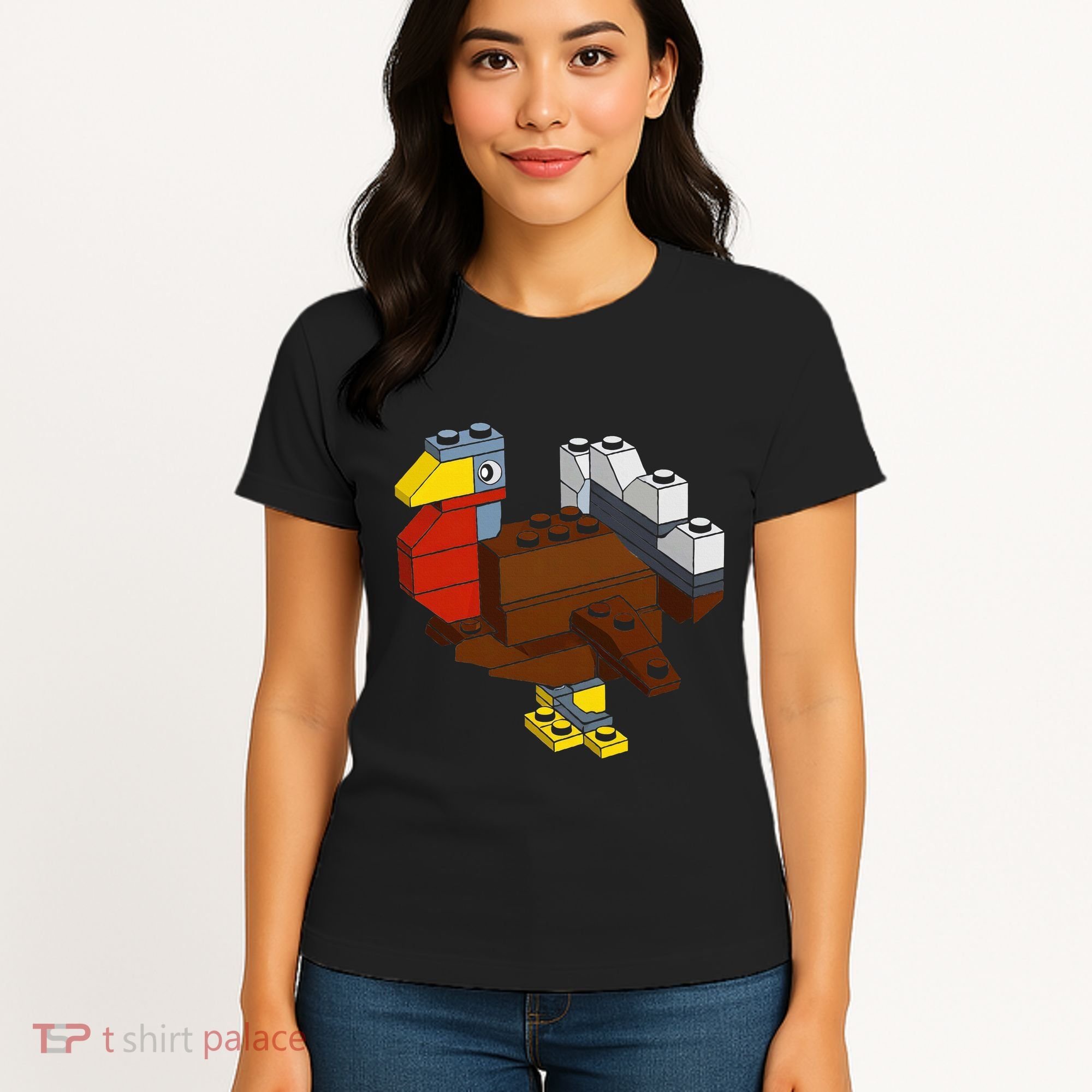 Turkey Thanksgiving Block Brick Building Master Builder Women's T-Shirt