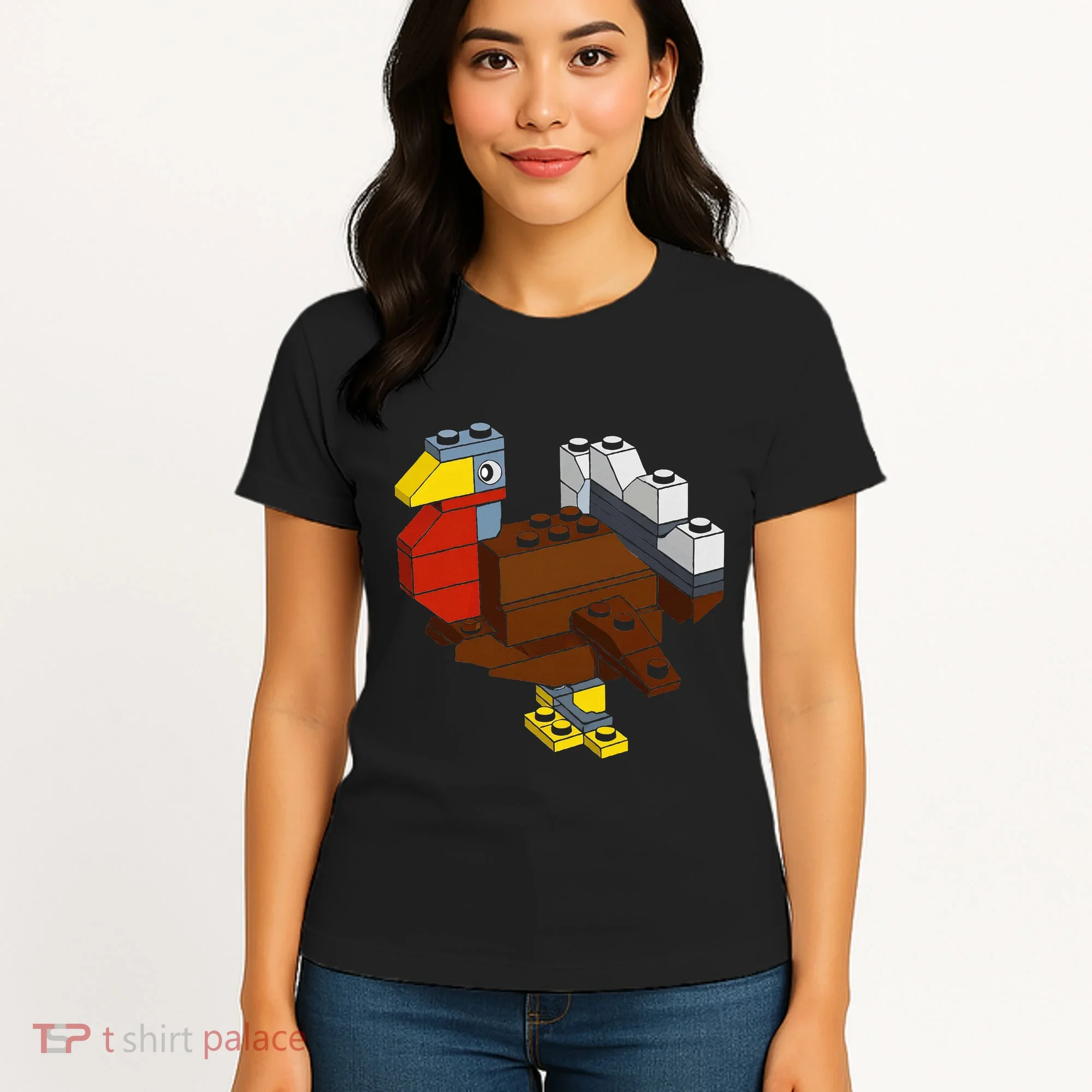 Turkey Thanksgiving Block Brick Building Master Builder Women's T-Shirt