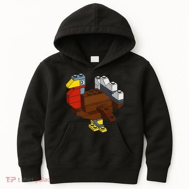Turkey Thanksgiving Block Brick Building Master Builder Kids Hoodie