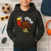 Turkey Thanksgiving Block Brick Building Master Builder Kids Hoodie thumb 2