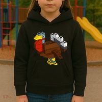 Turkey Thanksgiving Block Brick Building Master Builder Kids Hoodie thumb 3