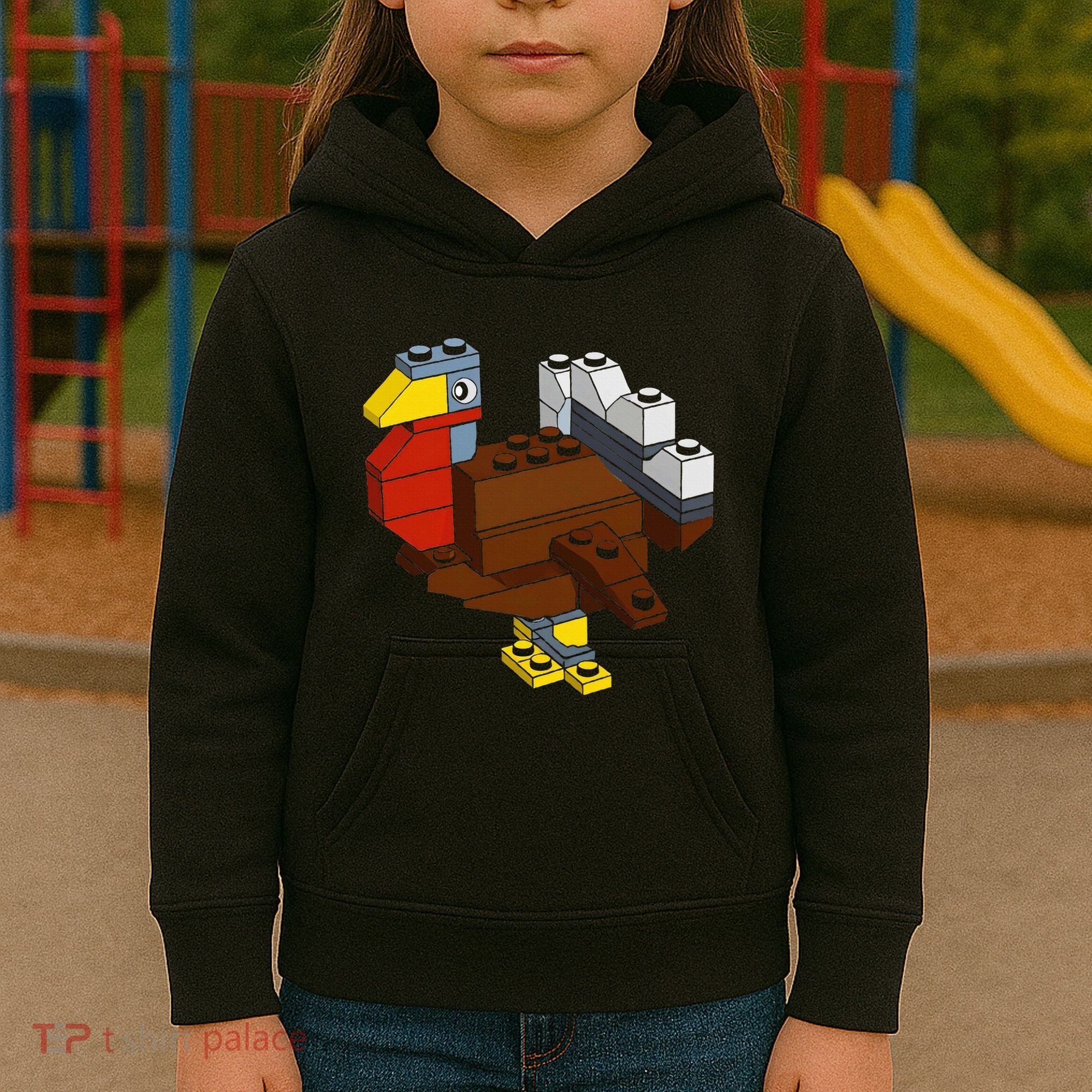 Turkey Thanksgiving Block Brick Building Master Builder Kids Hoodie