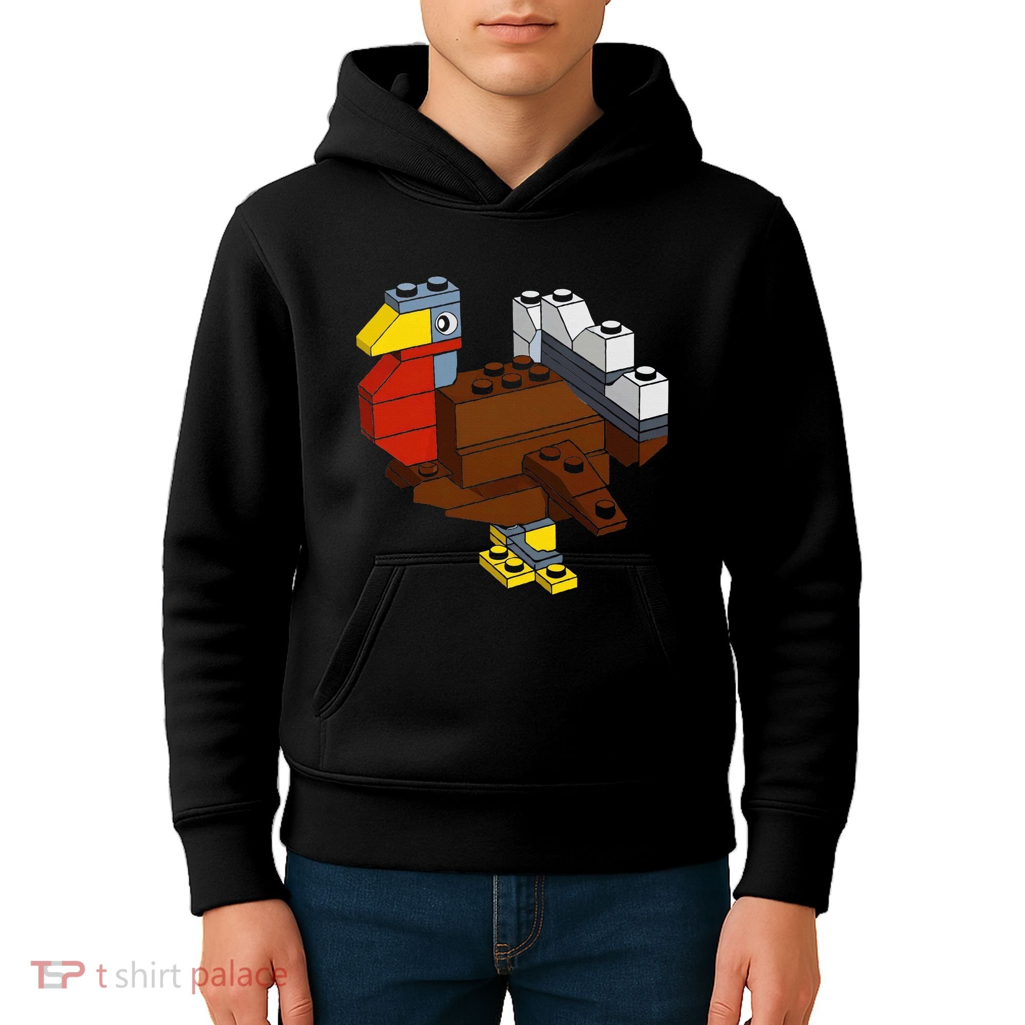 Turkey Thanksgiving Block Brick Building Master Builder Kids Hoodie