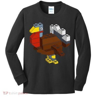 Turkey Thanksgiving Block Brick Building Master Builder Kids Long Sleeve Shirt