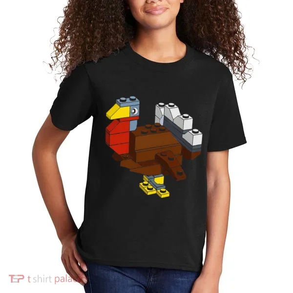 Turkey Thanksgiving Block Brick Building Master Builder Kids T-Shirt