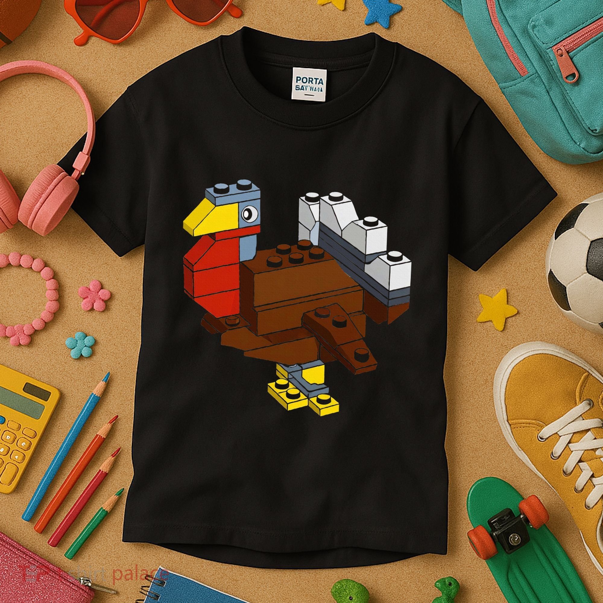 Turkey Thanksgiving Block Brick Building Master Builder Kids T-Shirt
