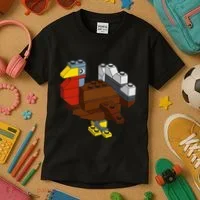Turkey Thanksgiving Block Brick Building Master Builder Kids T-Shirt thumb 3