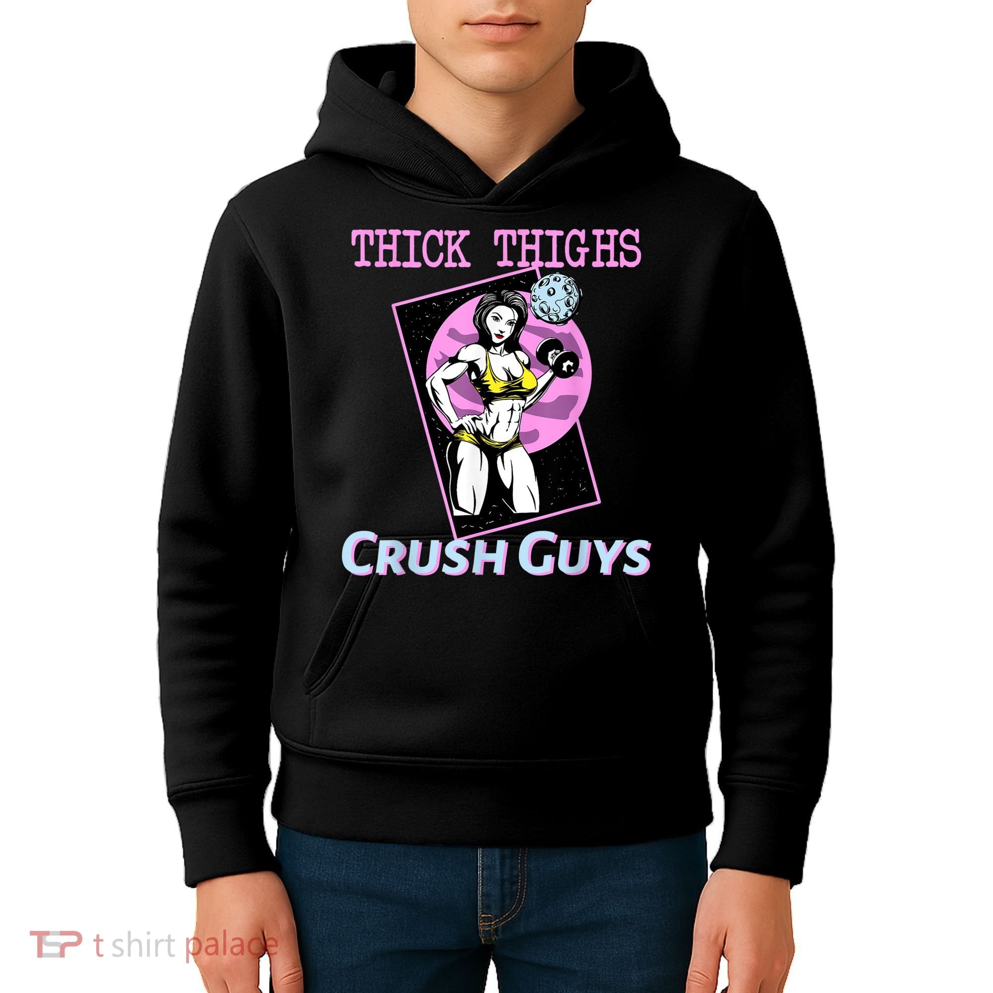 Thick Thighs Crush Guys Weightlifting Bodybuilding Gym Kids Hoodie