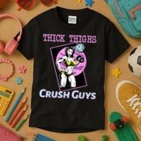 Thick Thighs Crush Guys Weightlifting Bodybuilding Gym Kids T-Shirt thumb 3