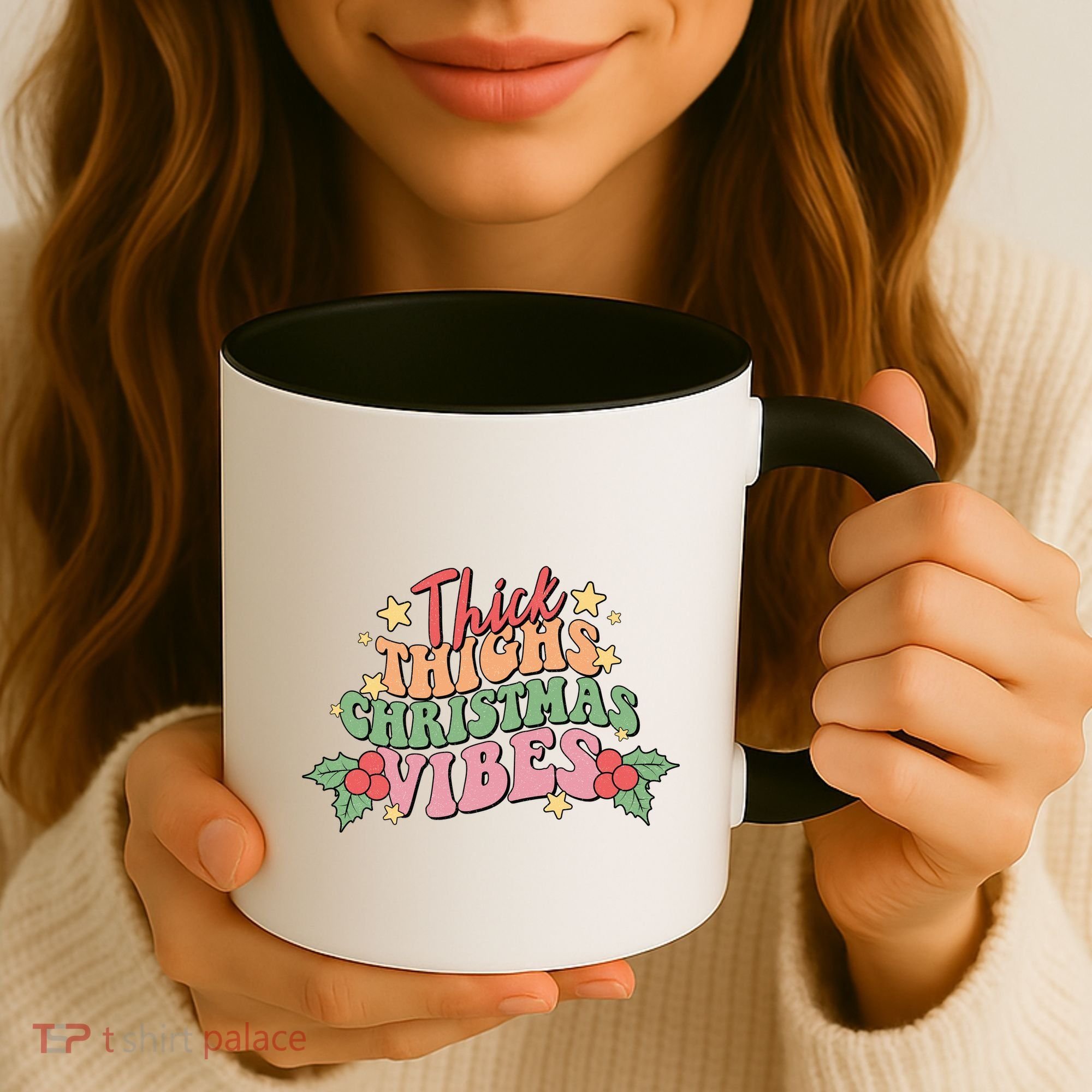 Thick Thighs Christmas Vibes Retro Holiday Funny Coffee Mug