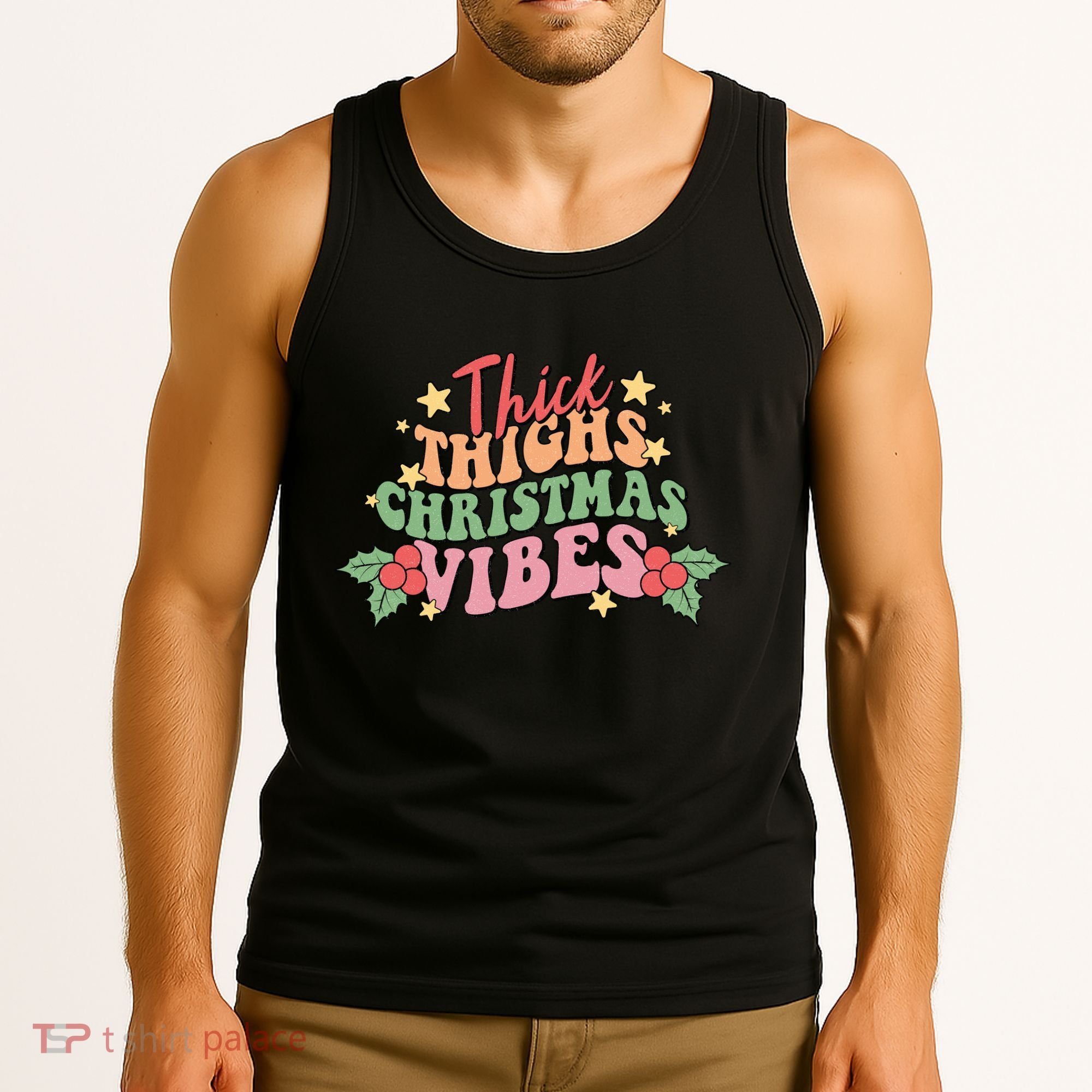 Thick Thighs Christmas Vibes Retro Holiday Funny Tank Top