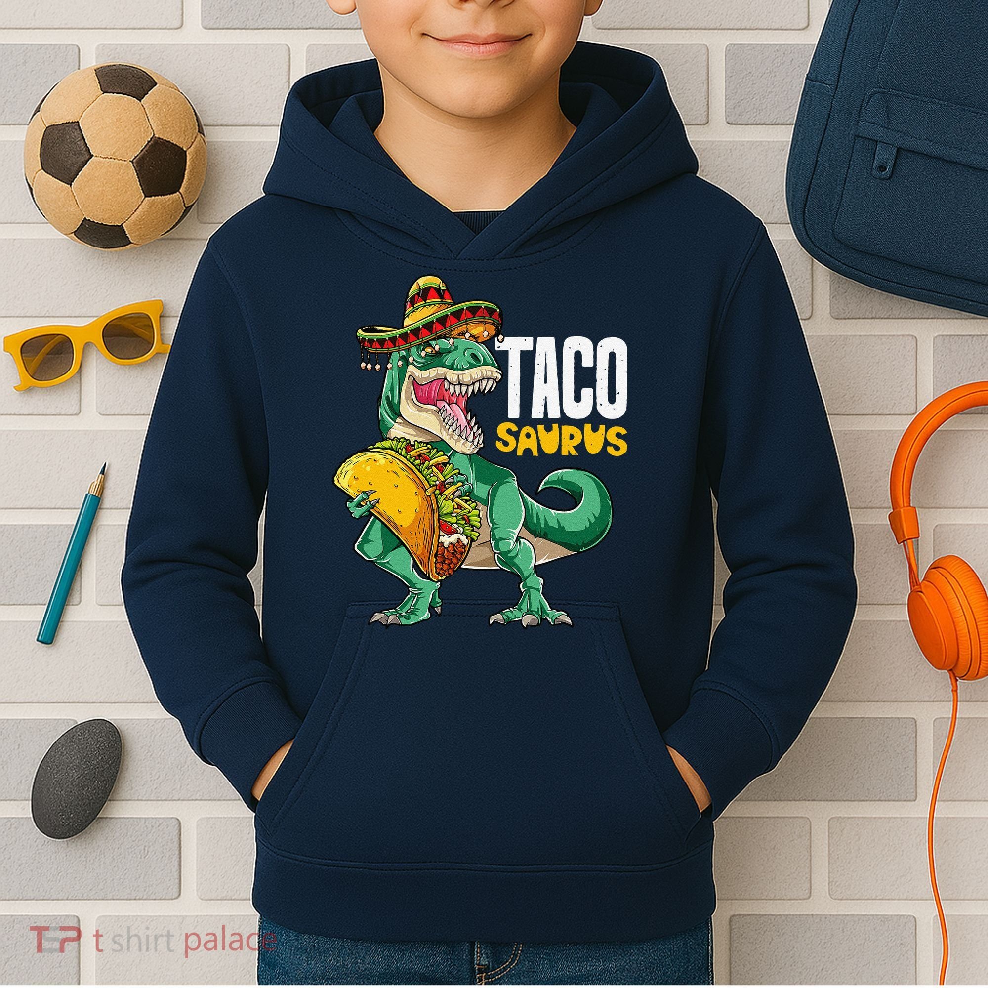 Tacosaurus Taco Cinco De Mayo Dinosaur T Rex Kids Hoodie