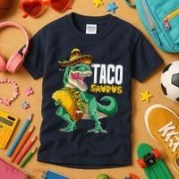 Tacosaurus Taco Cinco De Mayo Dinosaur T Rex Kids T-Shirt thumb 3