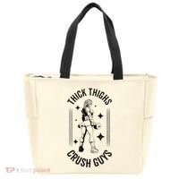Thick Thighs Crush Guys Gym Workout Fitness Bodybuilding Tote Bag thumb 0