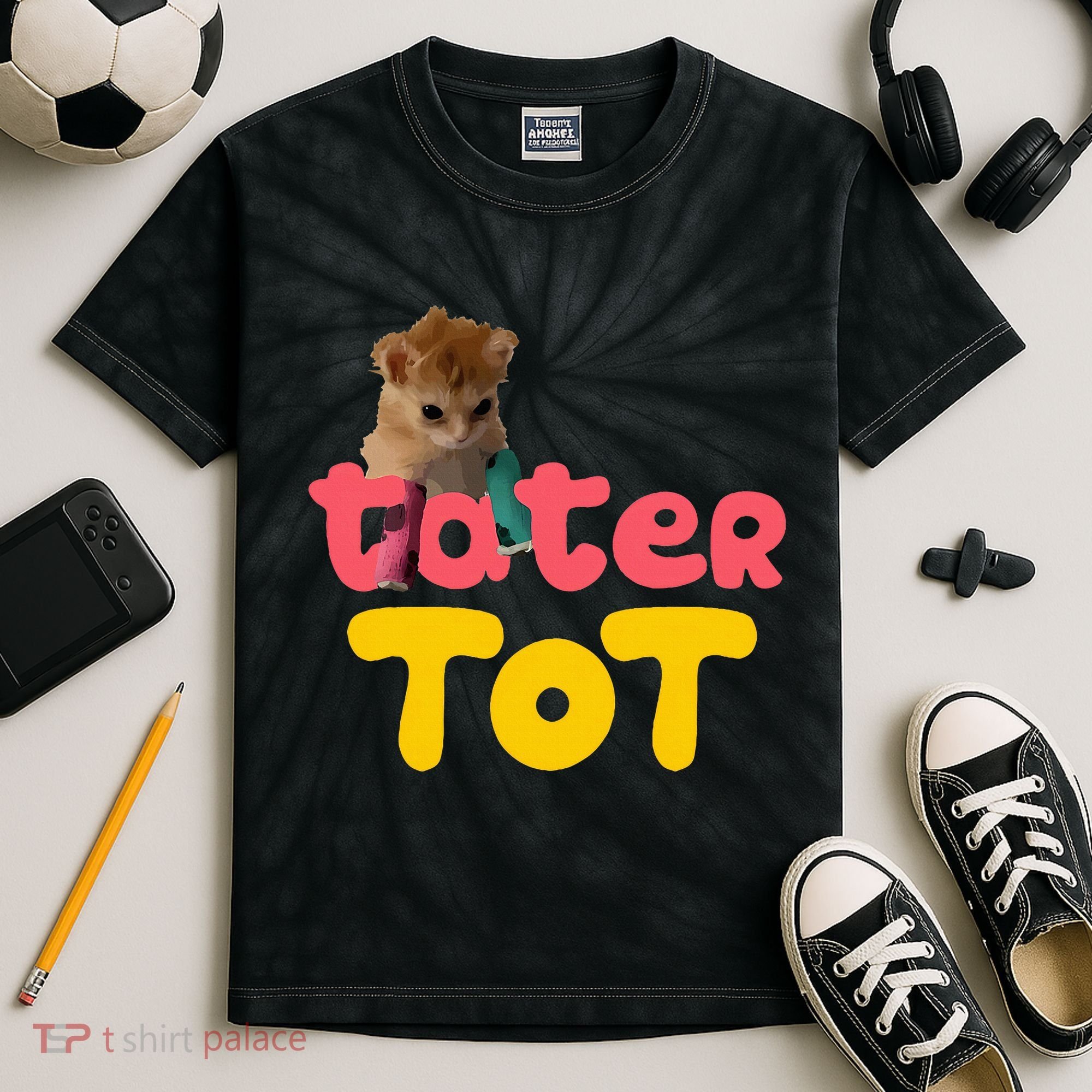 Tater Tot Cute Cat Kids Tie-Dye T-Shirt