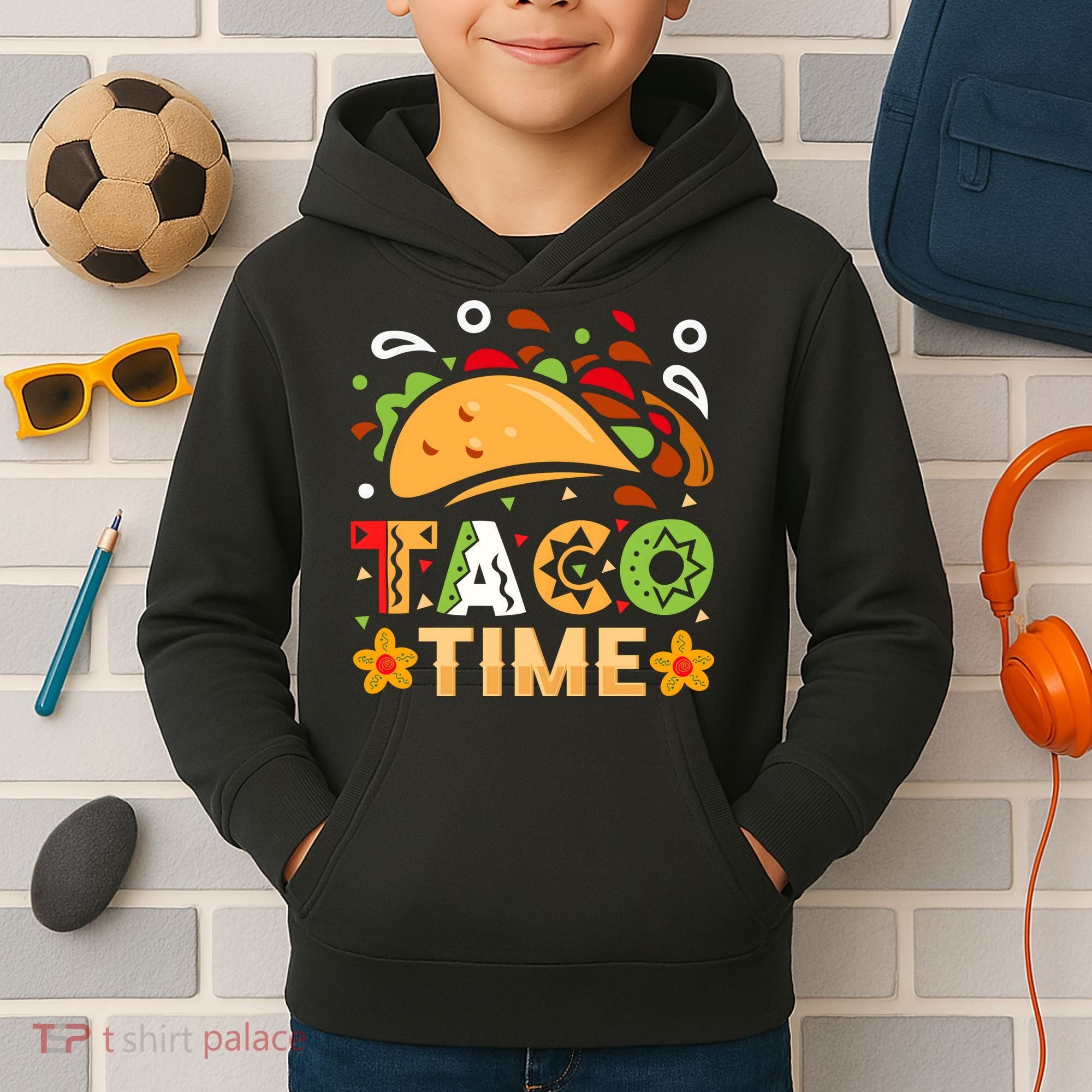 Taco Time, Cinco De Mayo T , Tacos Kids Hoodie