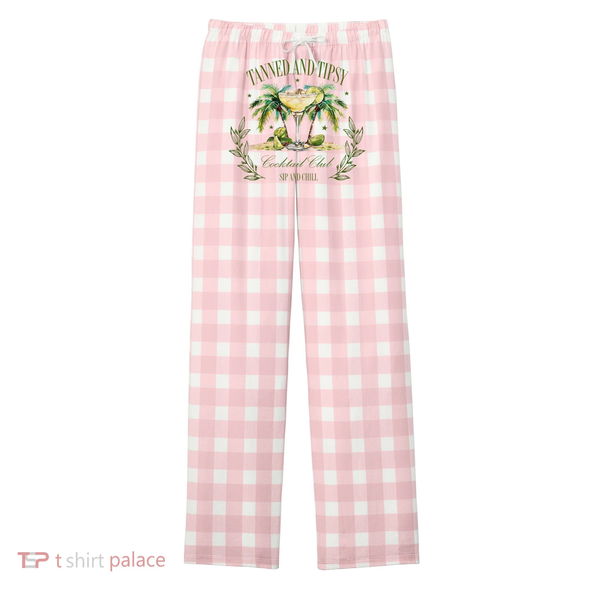 Tanned & Tipsy Cocktail Club Sip & Chill Summer Hawaii Beach Women's Flannel Plaid Pajama Pants