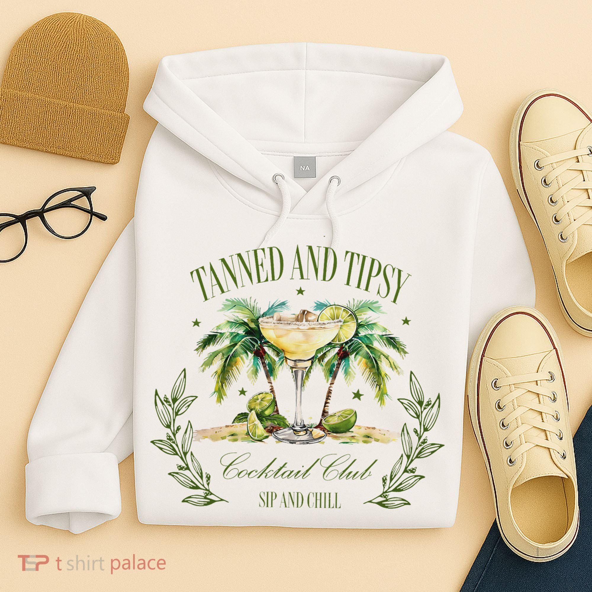 Tanned & Tipsy Cocktail Club Sip & Chill Summer Hawaii Beach Hoodie