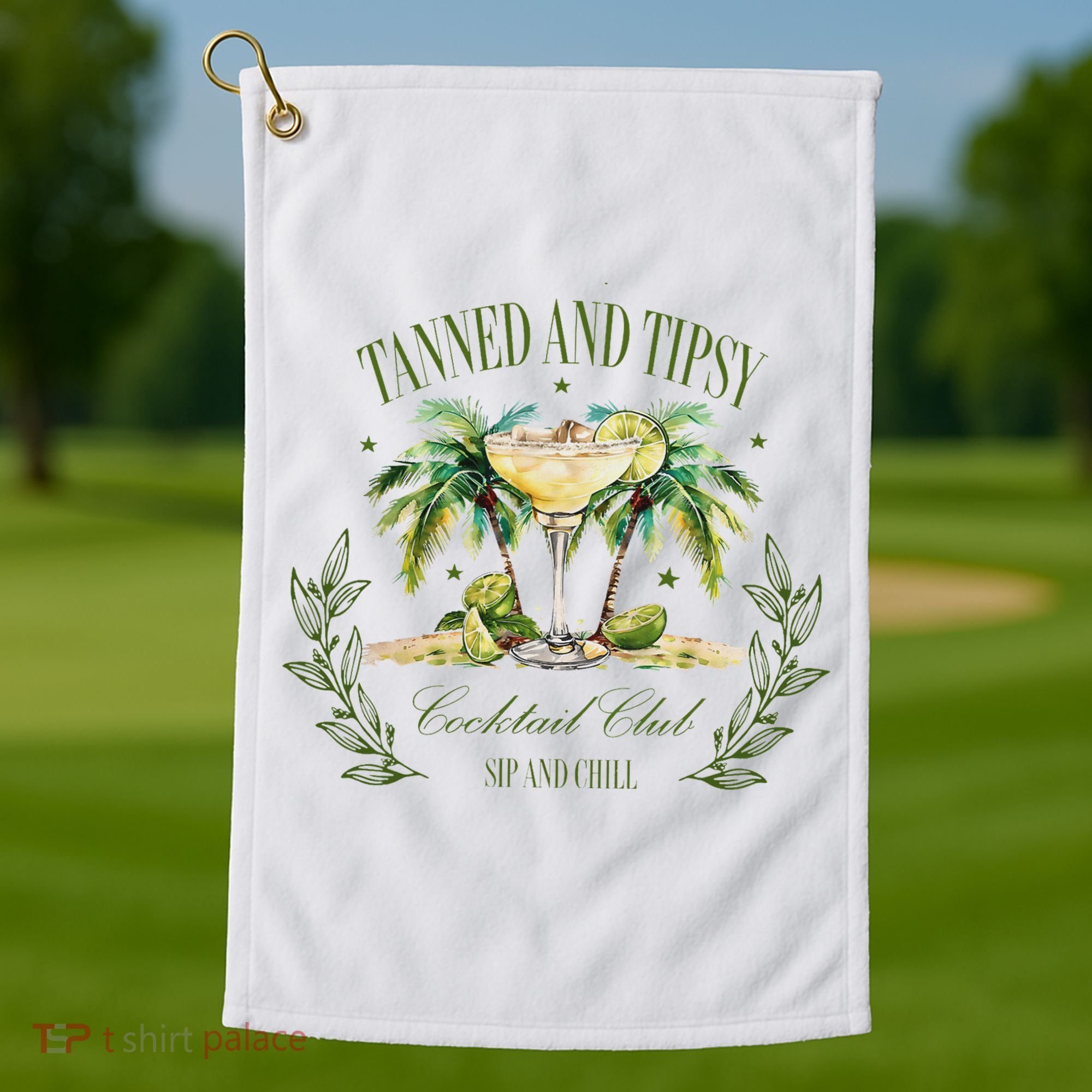 Tanned & Tipsy Cocktail Club Sip & Chill Summer Hawaii Beach Golf Towel