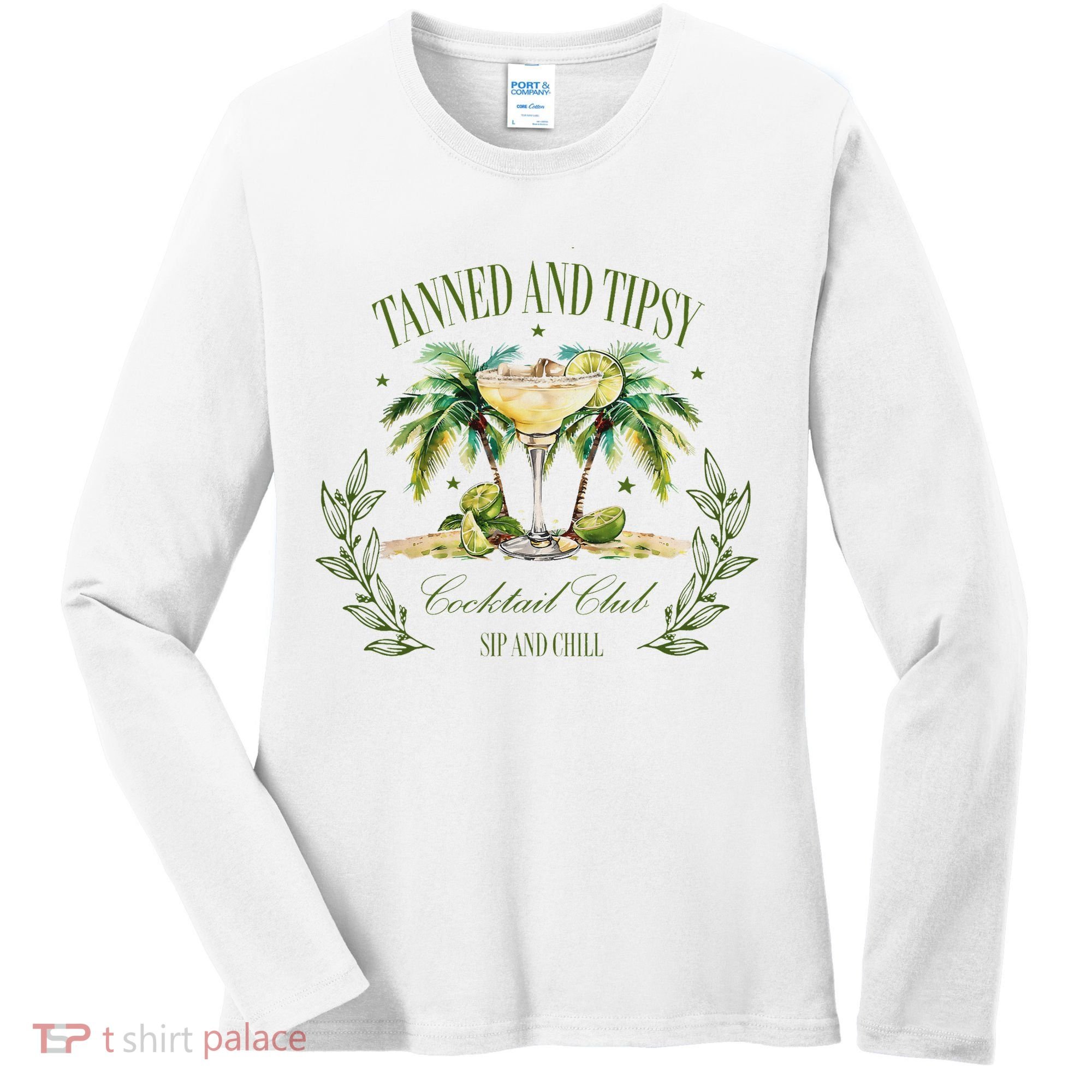Tanned & Tipsy Cocktail Club Sip & Chill Summer Hawaii Beach Women's Long Sleeve Shirt