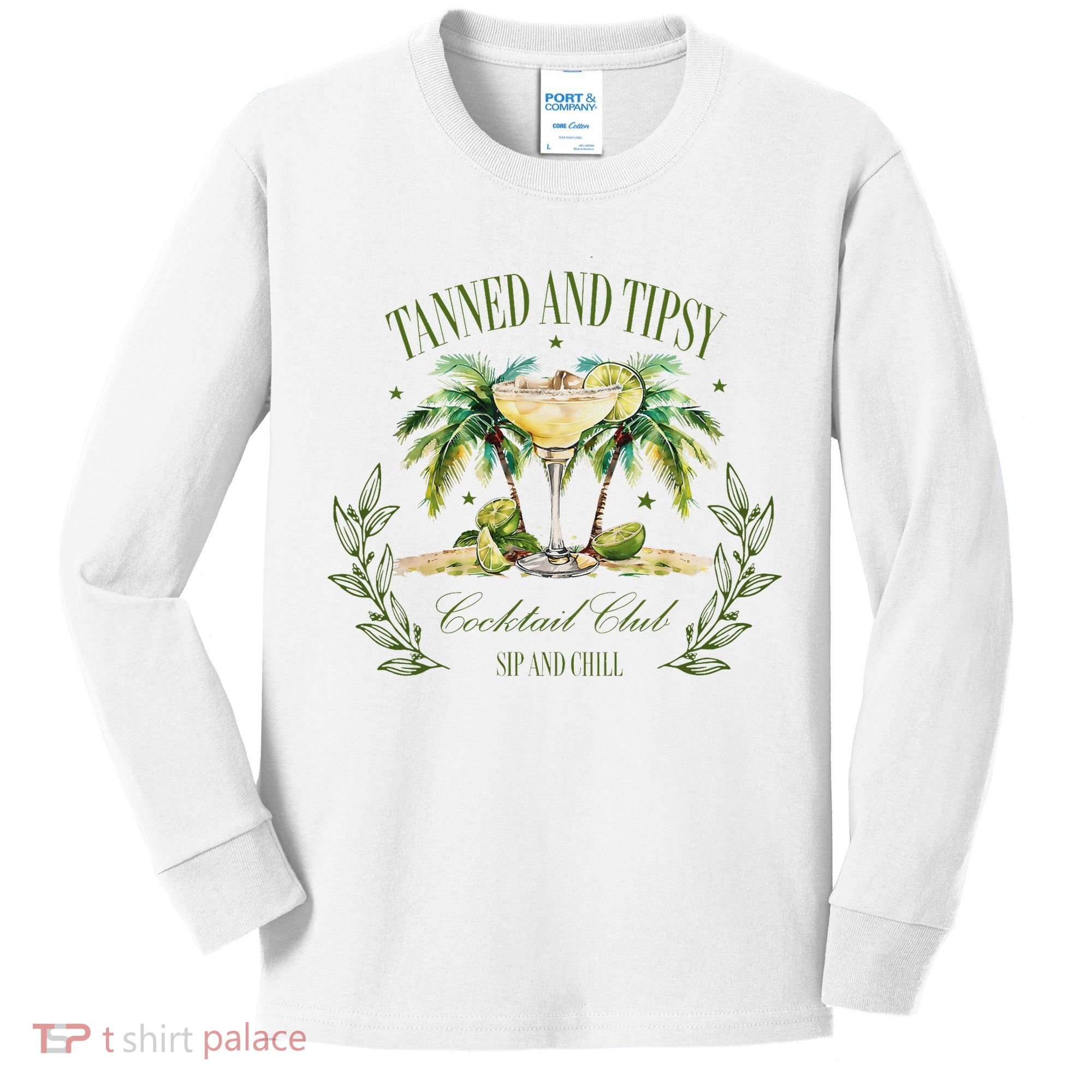Tanned & Tipsy Cocktail Club Sip & Chill Summer Hawaii Beach Kids Long Sleeve Shirt