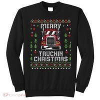 Trucker Truck Driver Ugly Xmas Merry Trucking Christmas Sweatshirt thumb 0