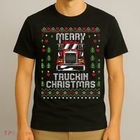 Trucker Truck Driver Ugly Xmas Merry Trucking Christmas T-Shirt thumb 3