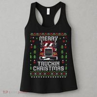 Trucker Truck Driver Ugly Xmas Merry Trucking Christmas Women's Tank Top thumb 3