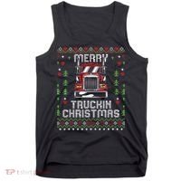 Trucker Truck Driver Ugly Xmas Merry Trucking Christmas Tank Top thumb 0