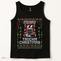 Trucker Truck Driver Ugly Xmas Merry Trucking Christmas Tank Top thumb 2