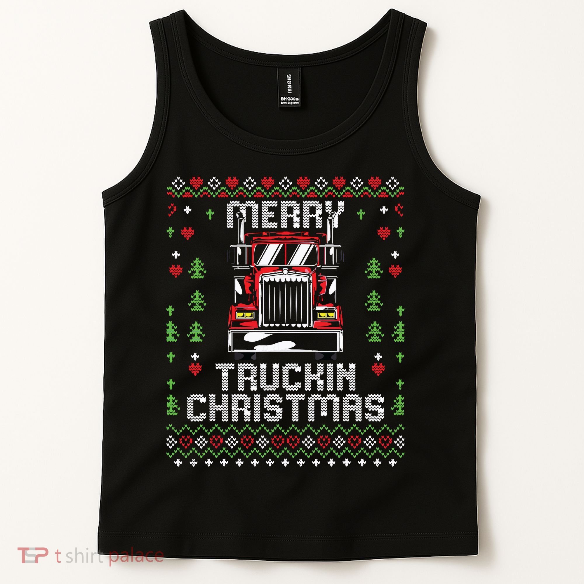 Trucker Truck Driver Ugly Xmas Merry Trucking Christmas Tank Top