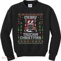 Trucker Truck Driver Ugly Xmas Merry Trucking Christmas Kids Sweatshirt thumb 0
