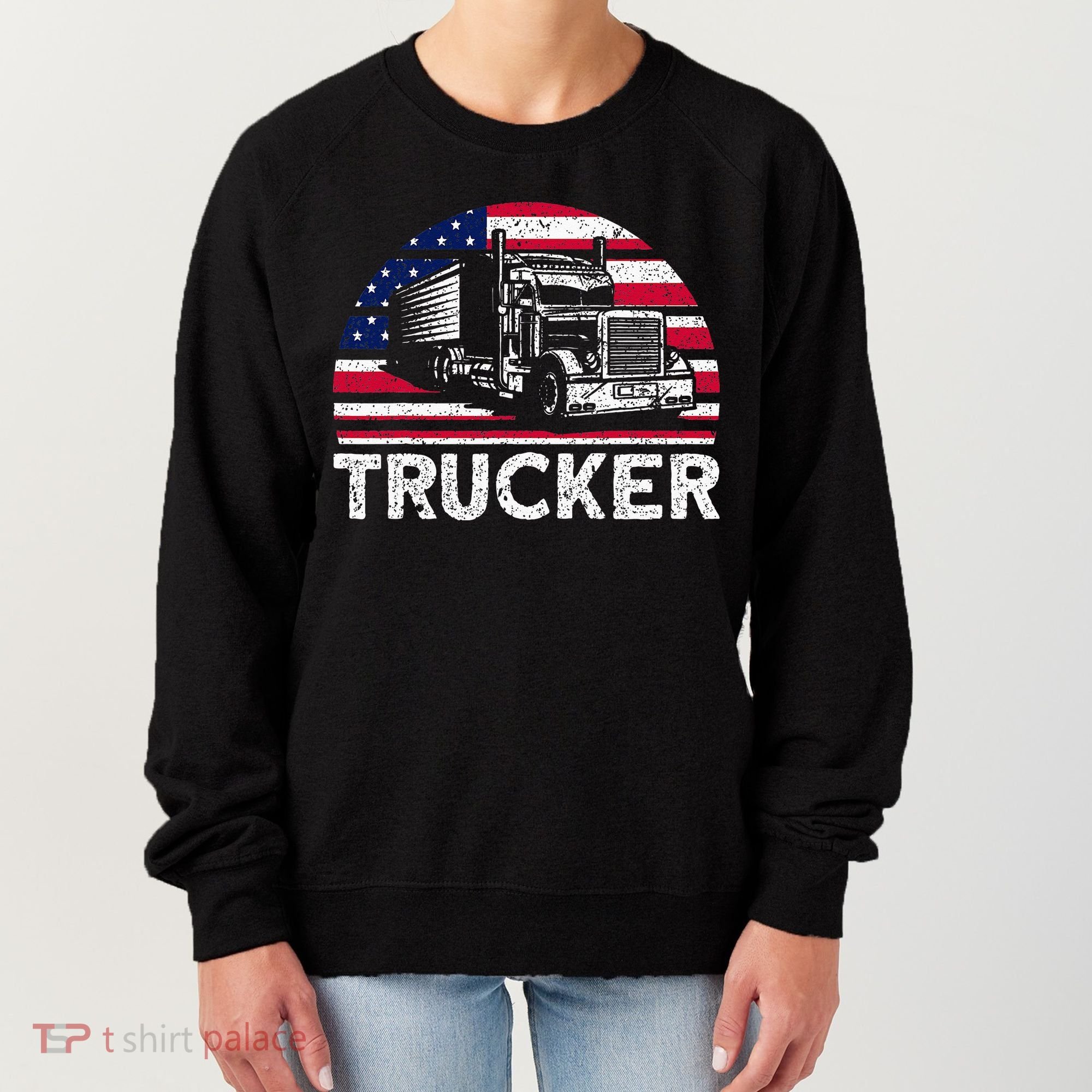 Trucker Truck Driver American Flag Trucker Women's Sweatshirt