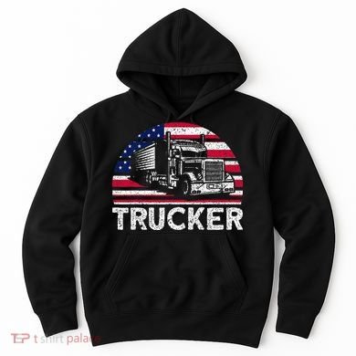 Trucker Truck Driver American Flag Trucker Hoodie