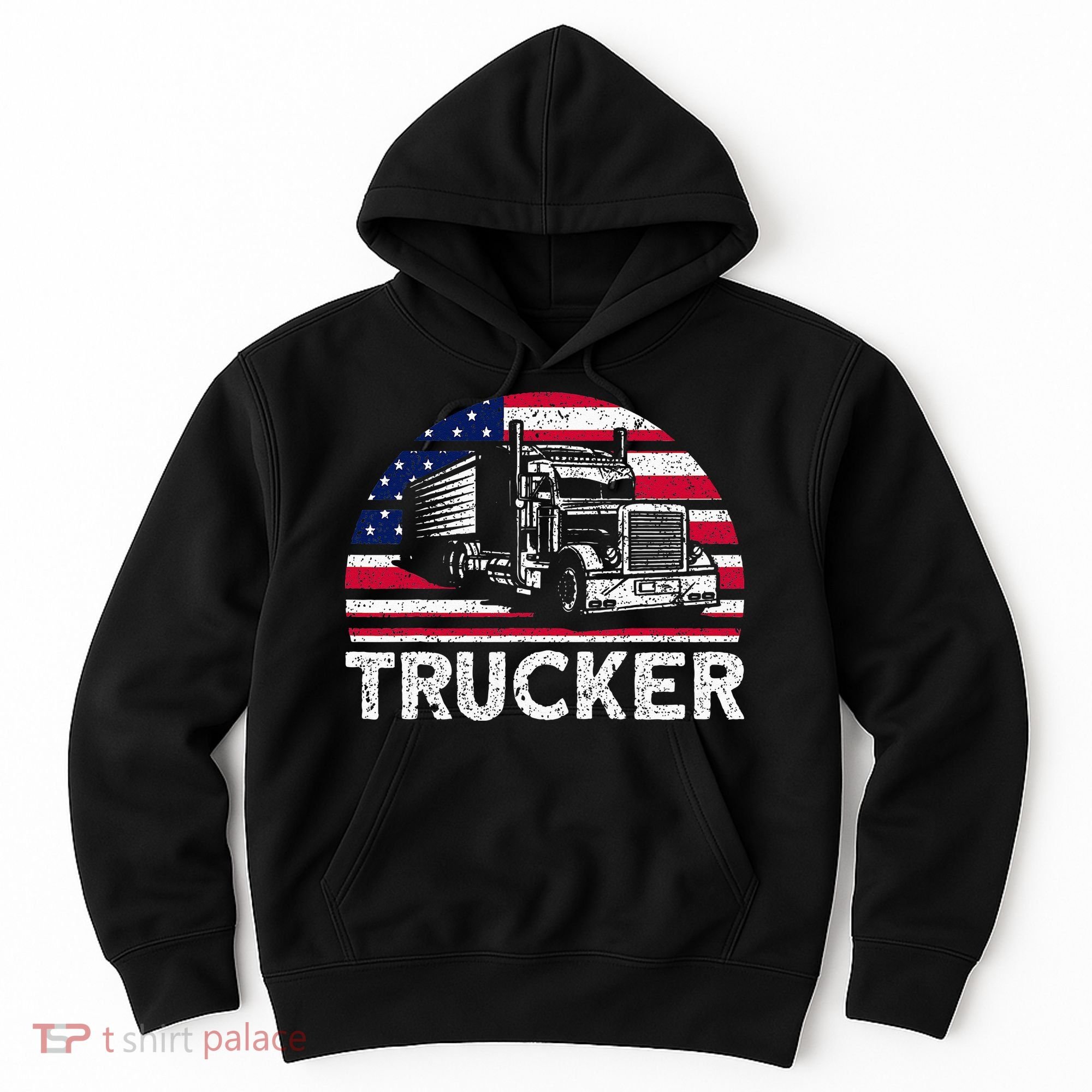 Trucker Truck Driver American Flag Trucker Hoodie