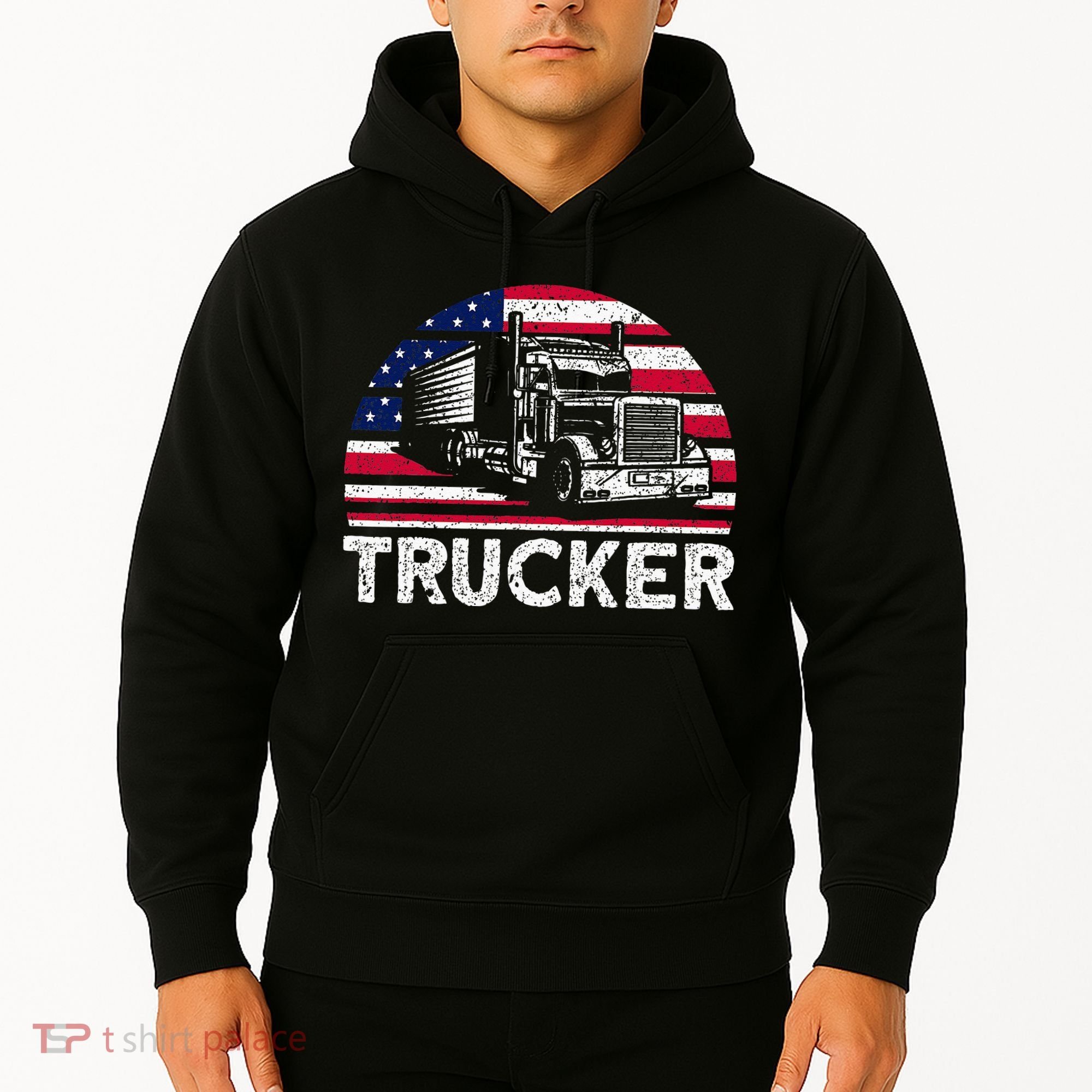 Trucker Truck Driver American Flag Trucker Hoodie