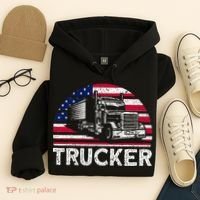 Trucker Truck Driver American Flag Trucker Hoodie thumb 4