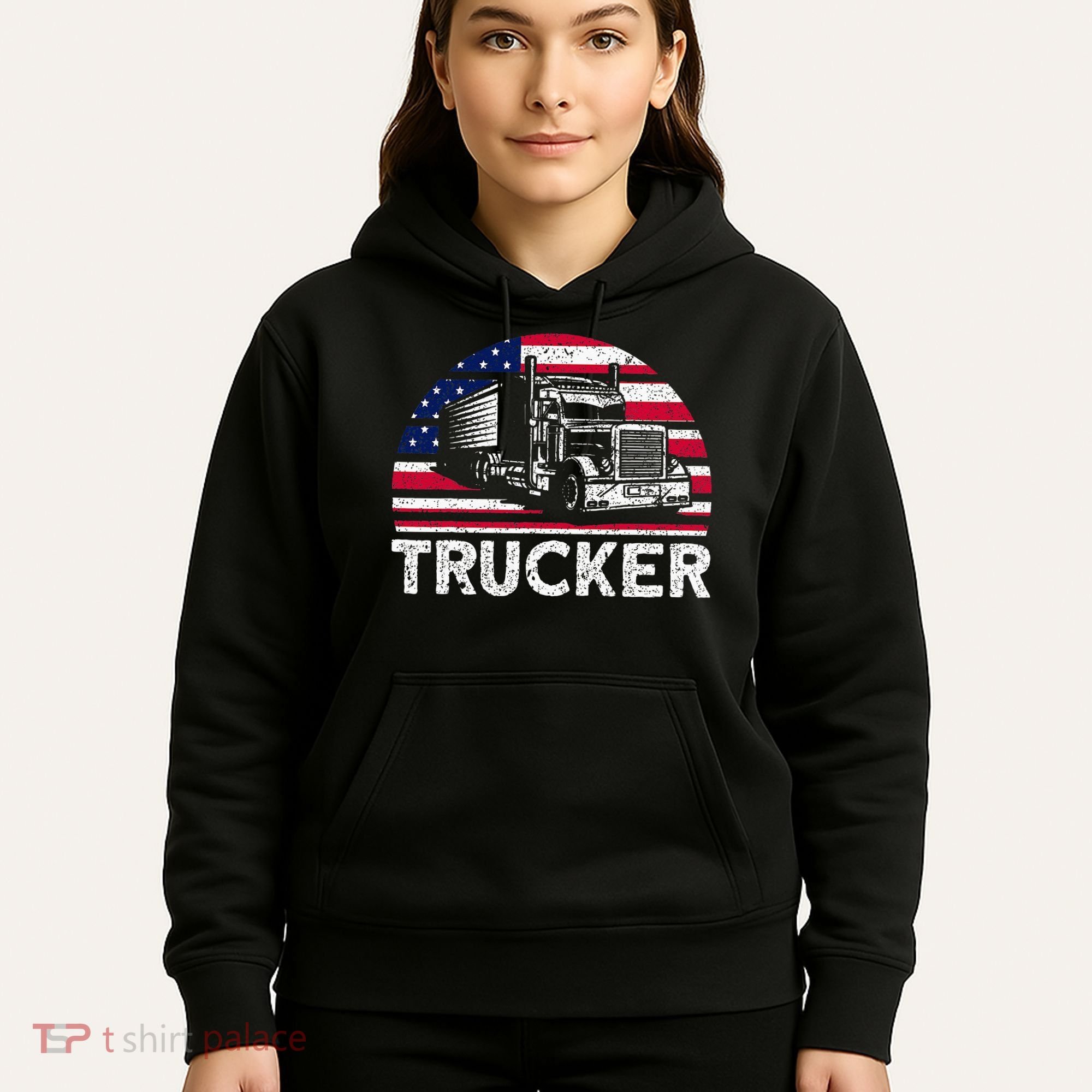 Trucker Truck Driver American Flag Trucker Hoodie